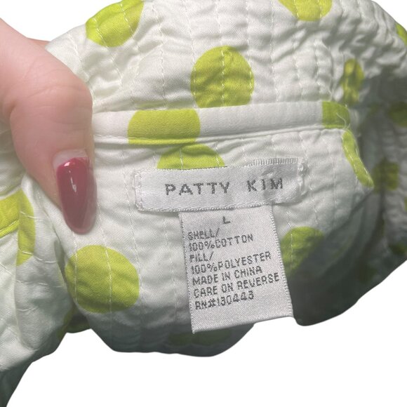 Patty Kim Quilted Jacket Size Large Green White Cotton Floral w/ Polka Dot Cuffs - Picture 2 of 8